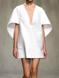 Half Sleeves Loose Solid Color Deep V-Neck Mini Dresses