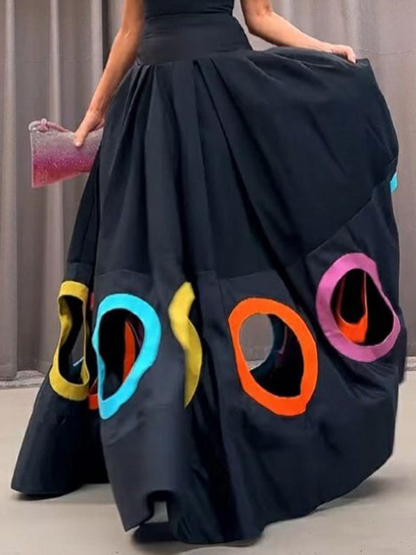 Sleeveless Hollow Pleated Split-Joint Round-neck Maxi Dresses
