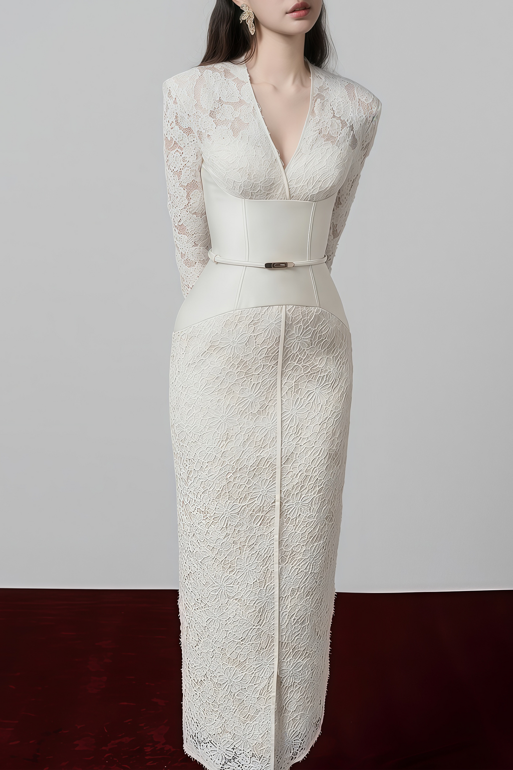 Oona White Floral Lace Pencil Midi Dress
