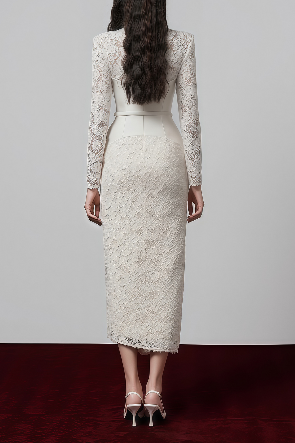 Oona White Floral Lace Pencil Midi Dress
