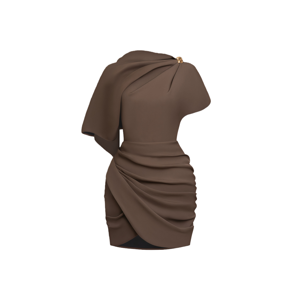 Francesca Brown Asymmetrical Gathered Mini Dress