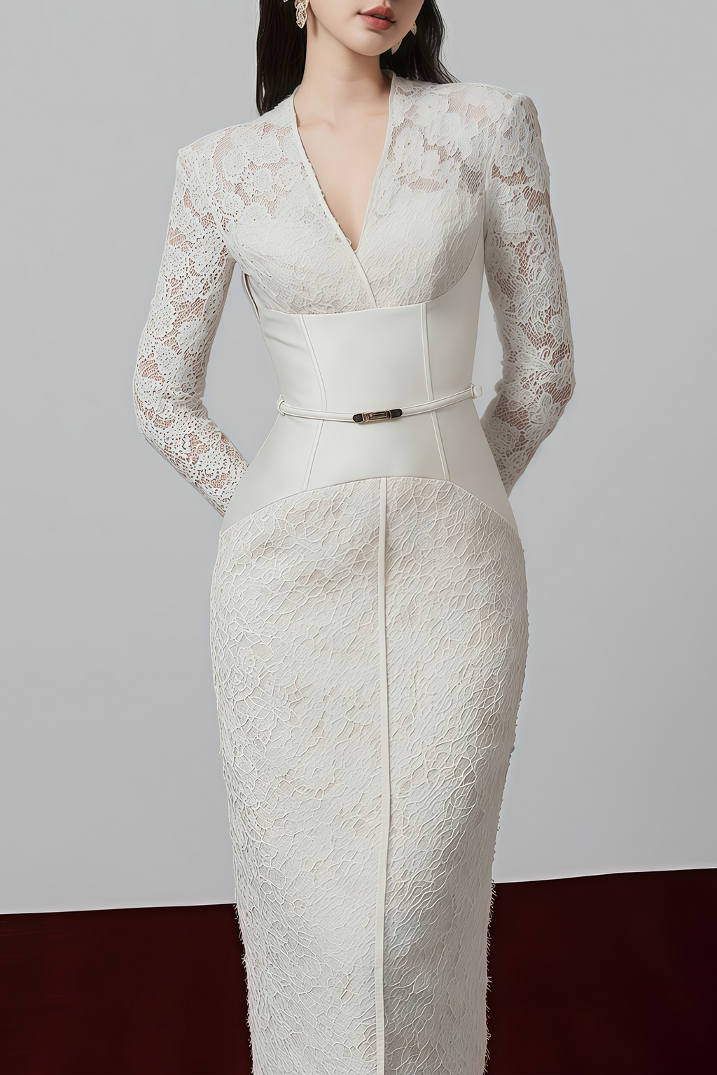 Oona White Floral Lace Pencil Midi Dress
