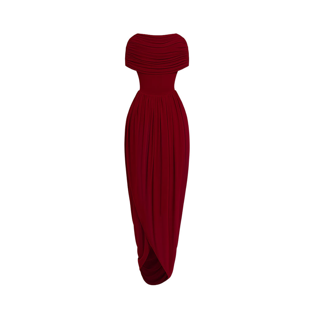 Gianna Burgundy Shawl Design Draped Maxi Dress