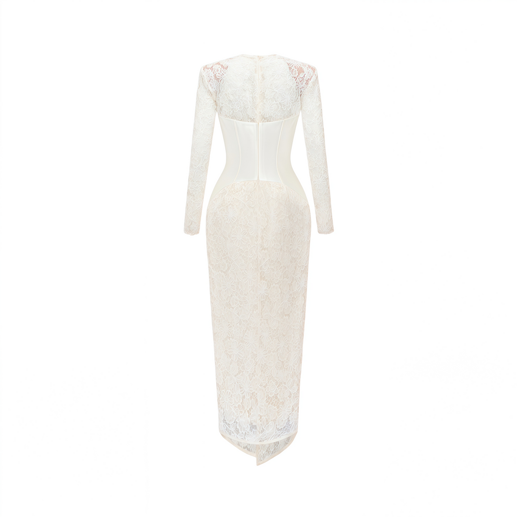 Oona White Floral Lace Pencil Midi Dress