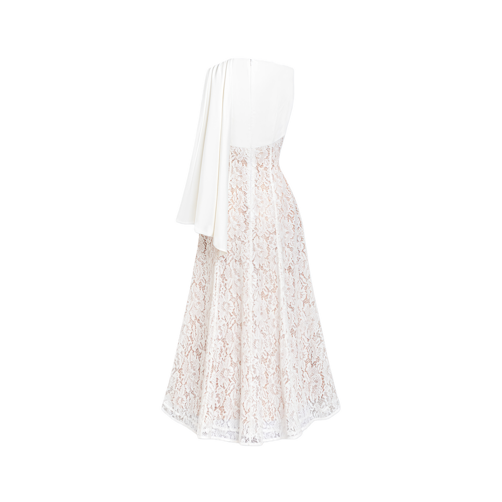 Marzia White Ribbon Detail Floral Lace Maxi Dress