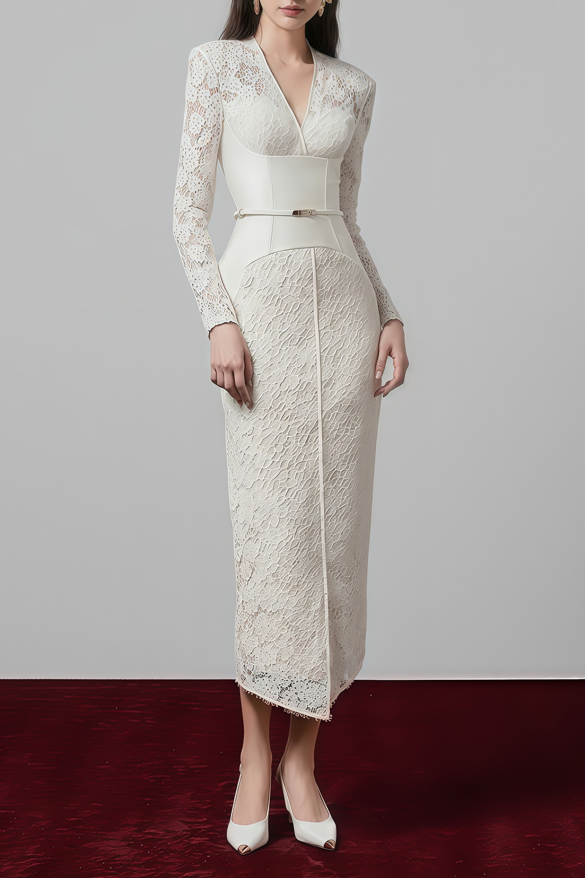 Oona White Floral Lace Pencil Midi Dress
