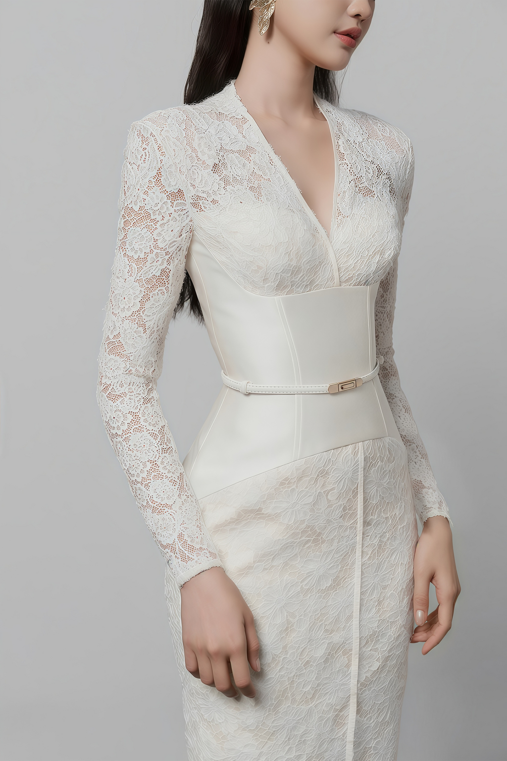Oona White Floral Lace Pencil Midi Dress