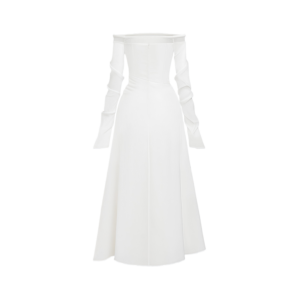 Gelsomina White Gathered Crepe Midi Dress