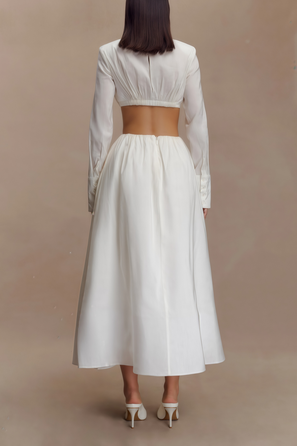 Caterina White Shirred Shirt & Skirt Set