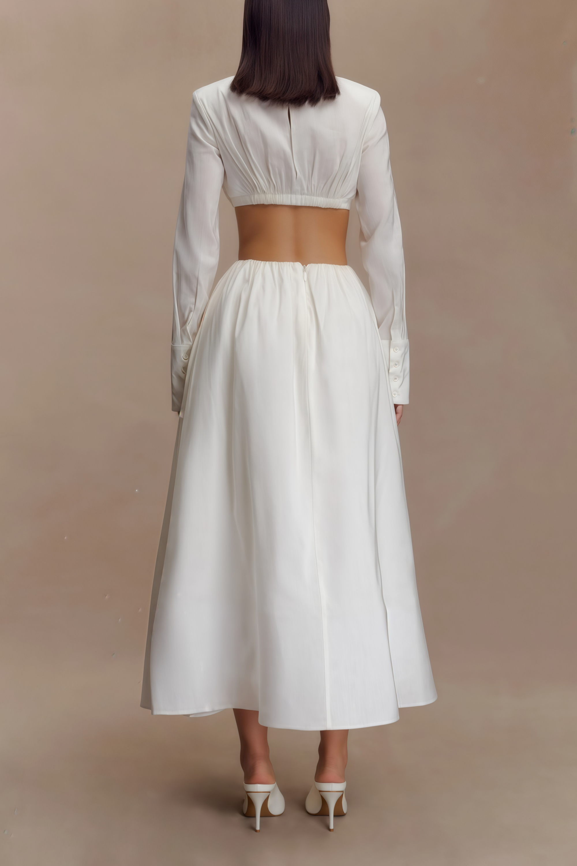 Caterina White Shirred Shirt & Skirt Set