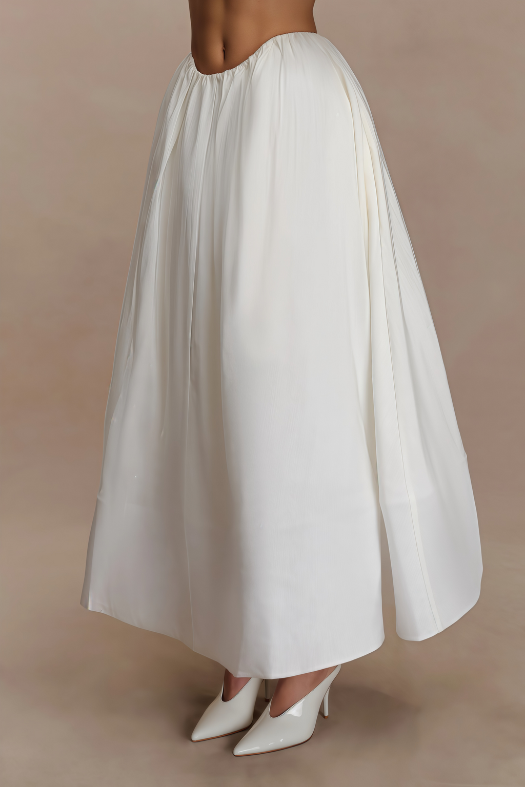 Caterina White Shirred Shirt & Skirt Set