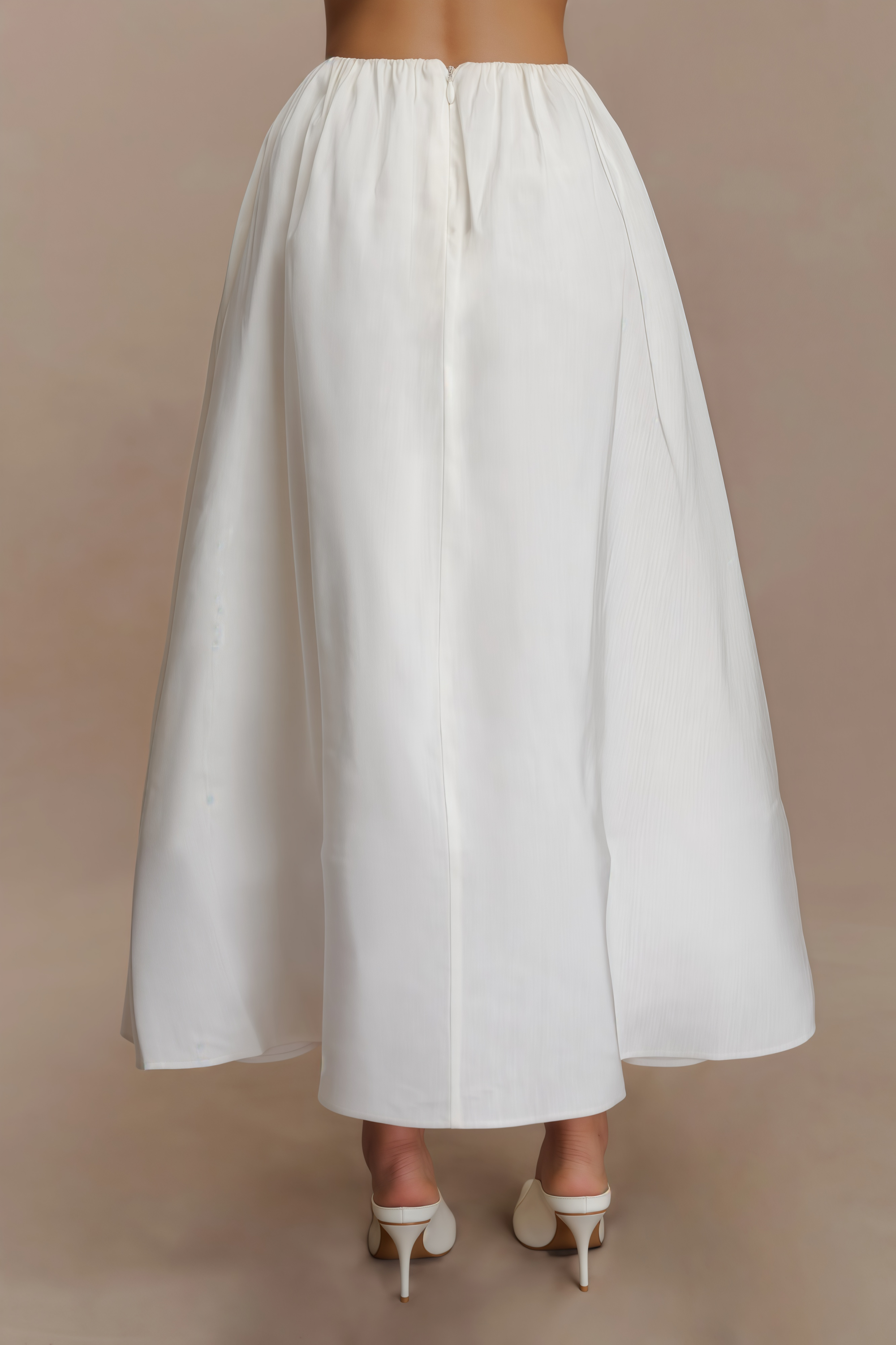 Caterina White Shirred Shirt & Skirt Set