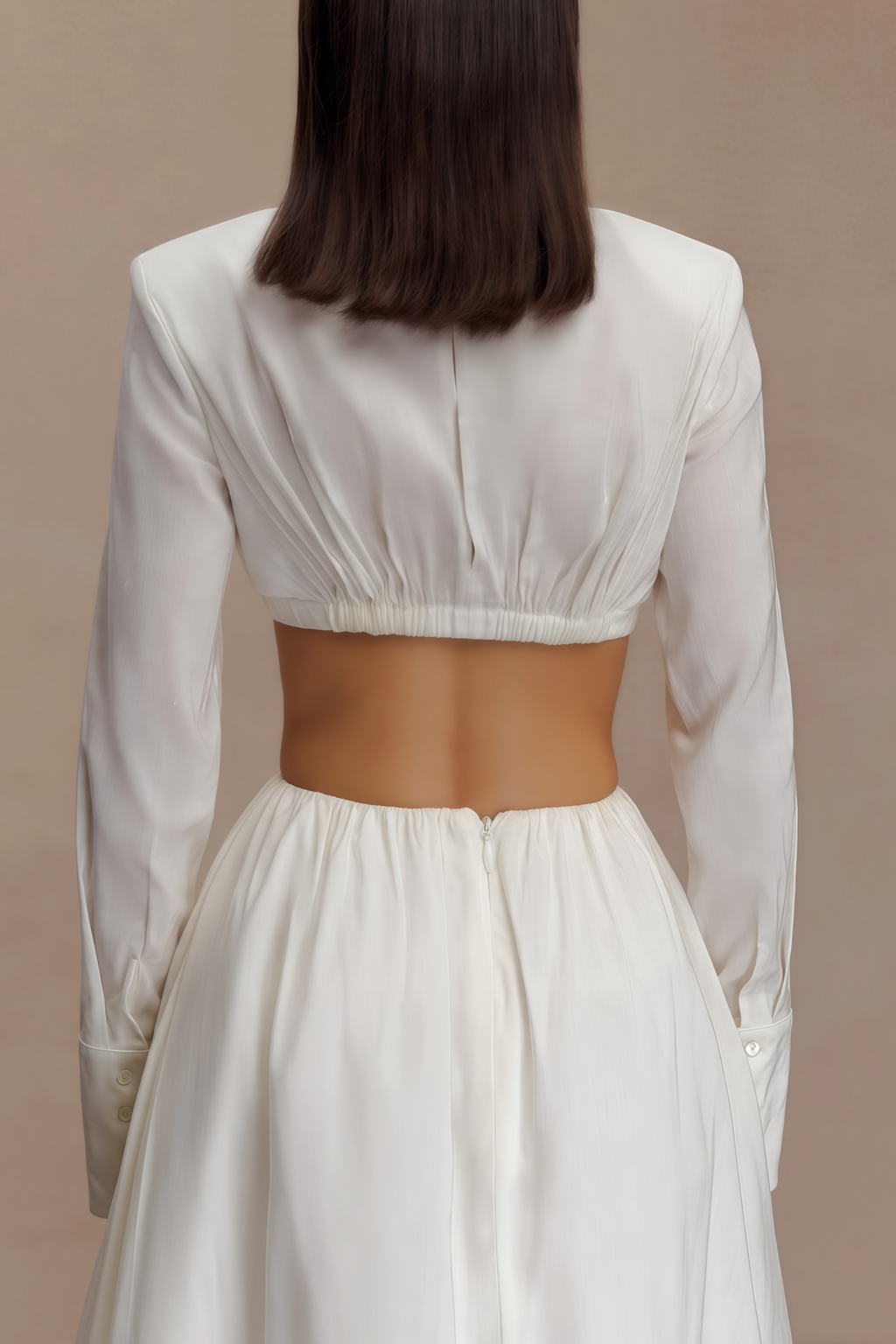 Caterina White Shirred Shirt & Skirt Set