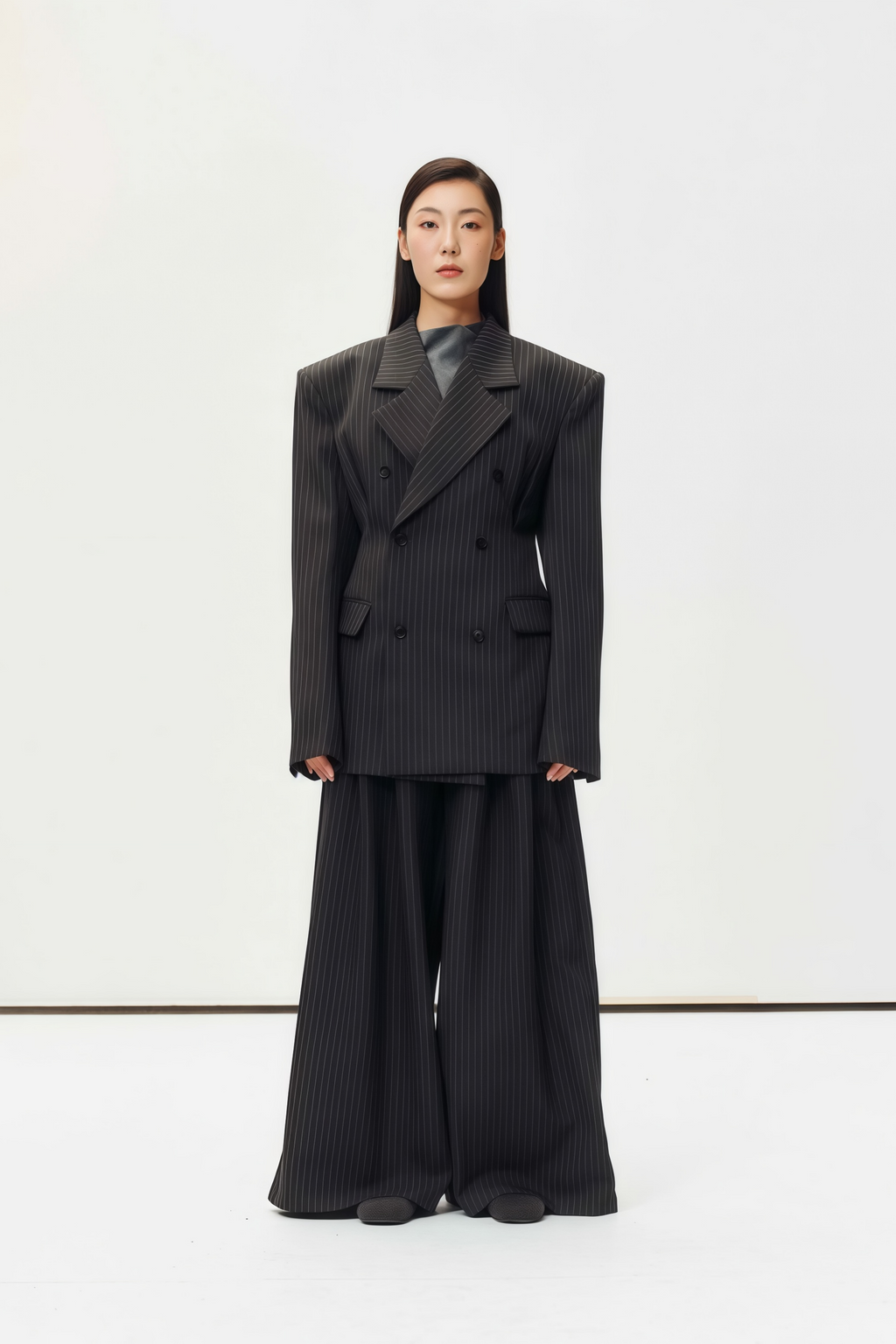 Giovanna Grey Pinstriped Blazer & Trousers Set