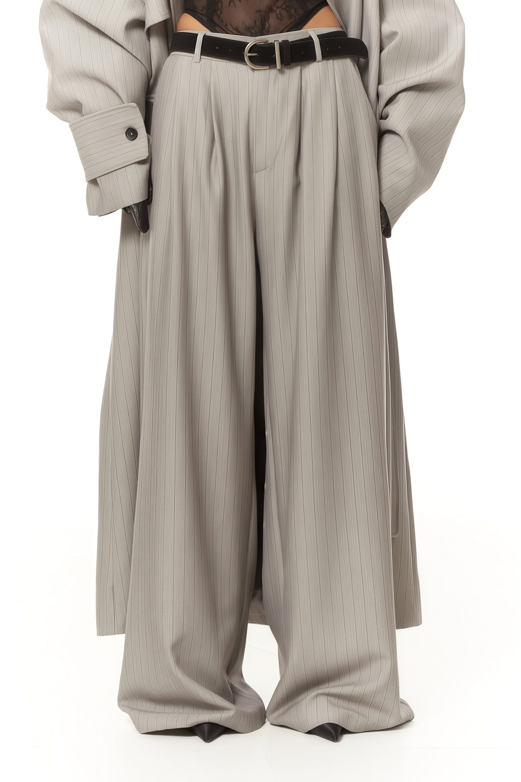 Clémence Grey Striped Trench Coat & Trousers Set