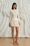 Othilie Neutral Cape Design Creased Mini Dress