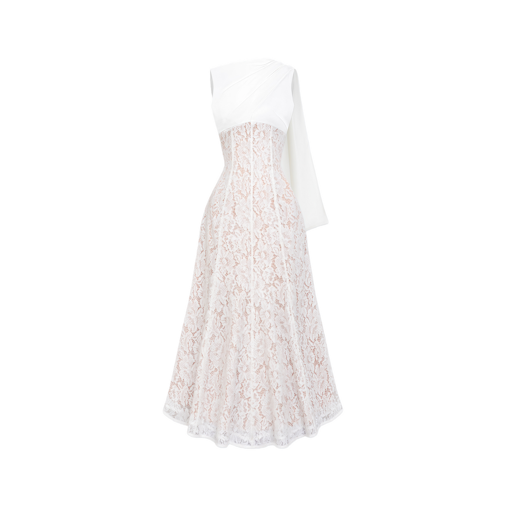 Marzia White Ribbon Detail Floral Lace Maxi Dress