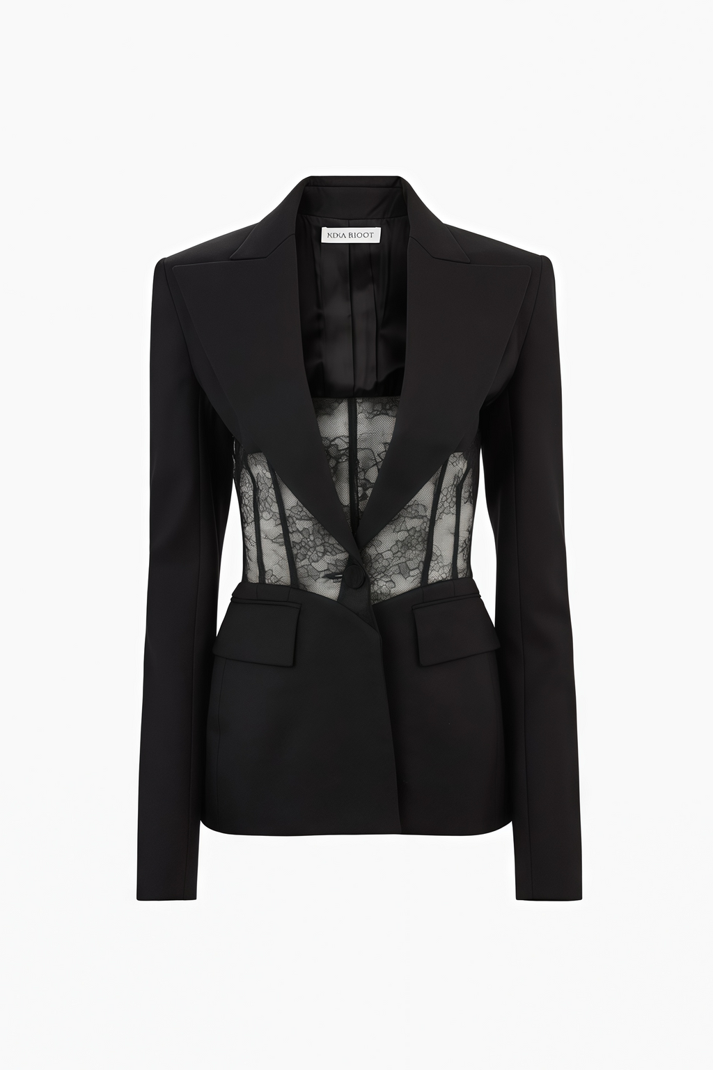 Verena Black Floral Lace Panel Blazer