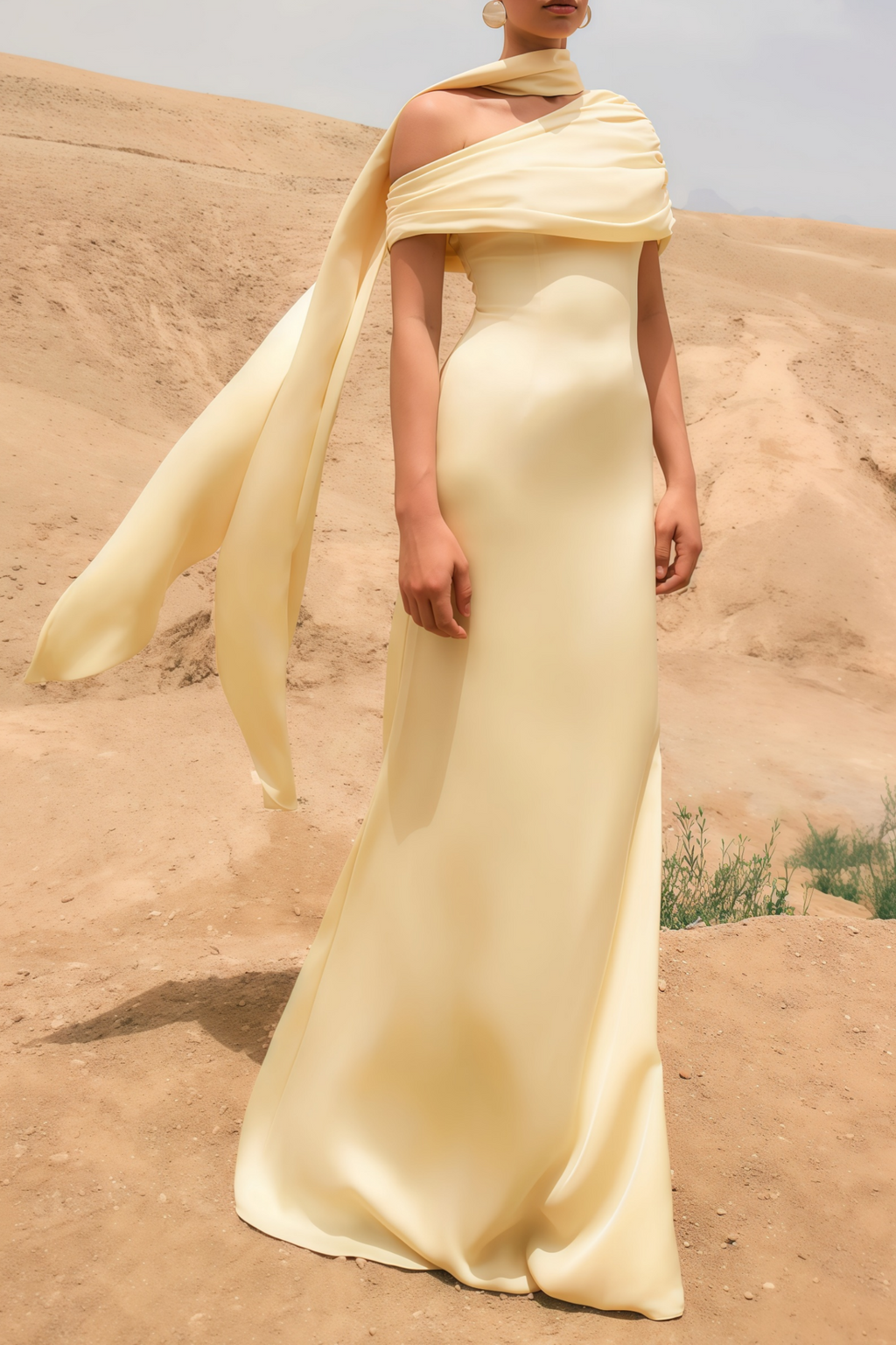 Benedetta Yellow One Shoulder Satin Maxi Dress