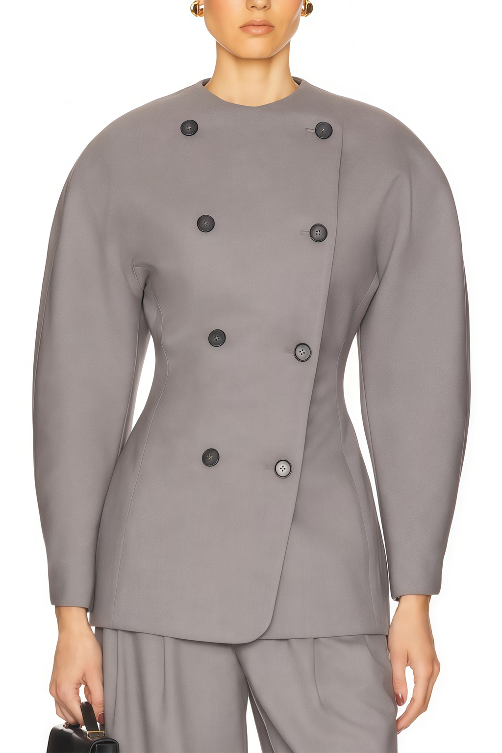 Clémence Grey Double-Breasted Coat & Trousers Set