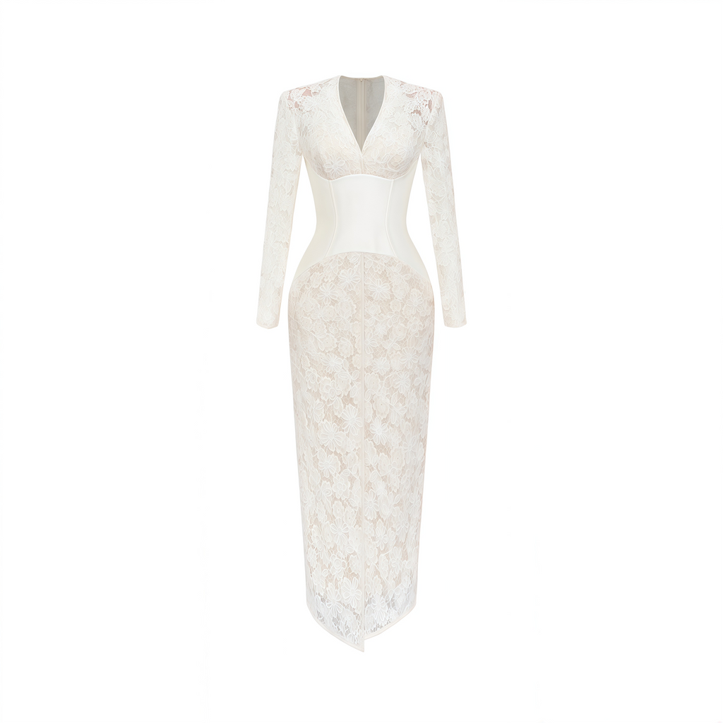Oona White Floral Lace Pencil Midi Dress