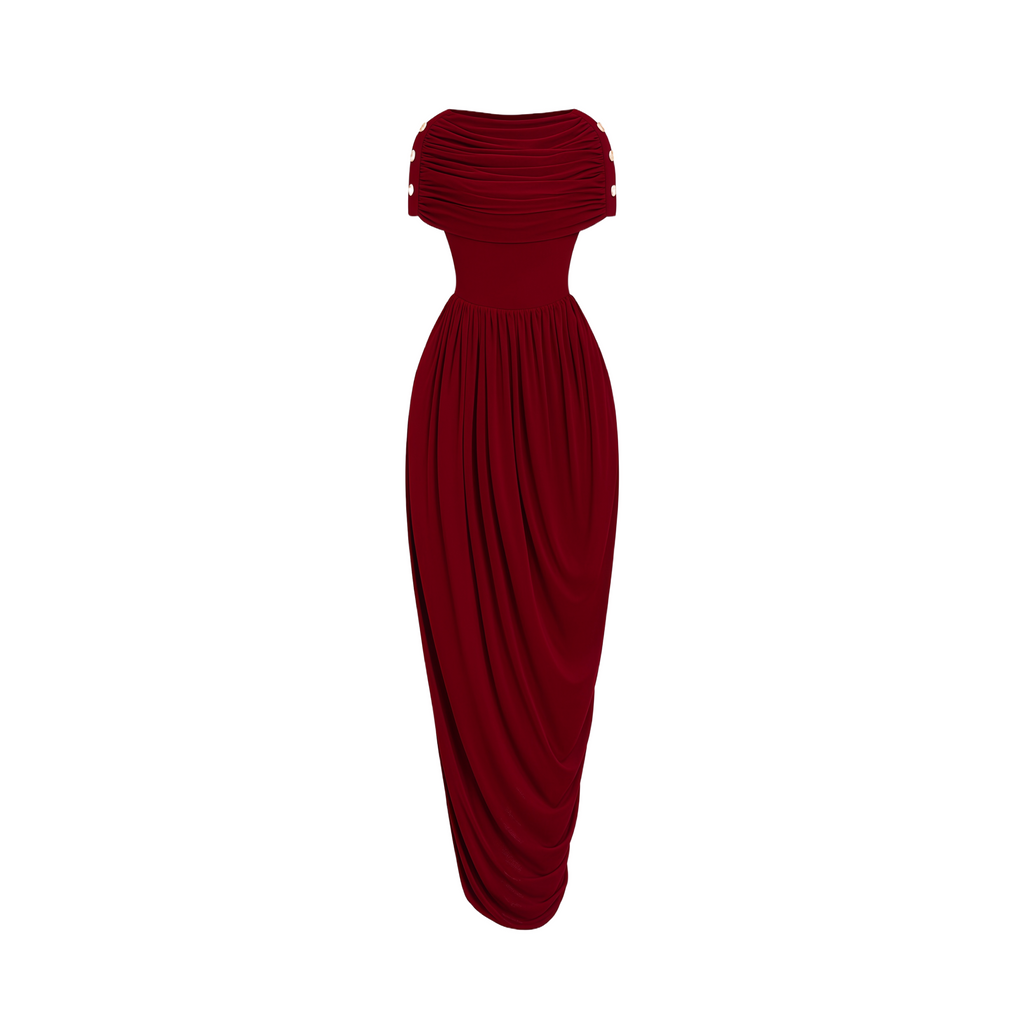 Gianna Burgundy Shawl Design Draped Maxi Dress