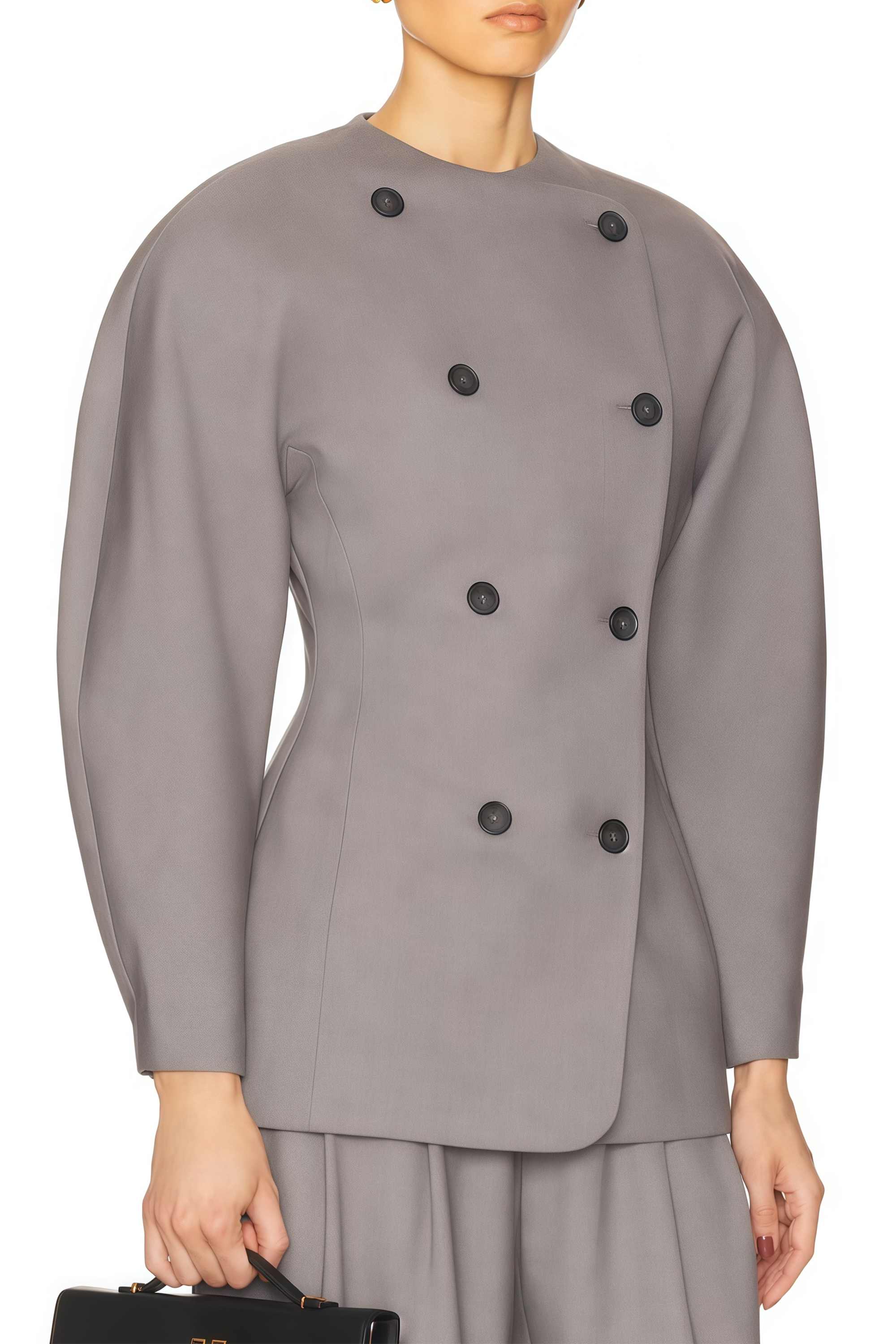 Clémence Grey Double-Breasted Coat & Trousers Set