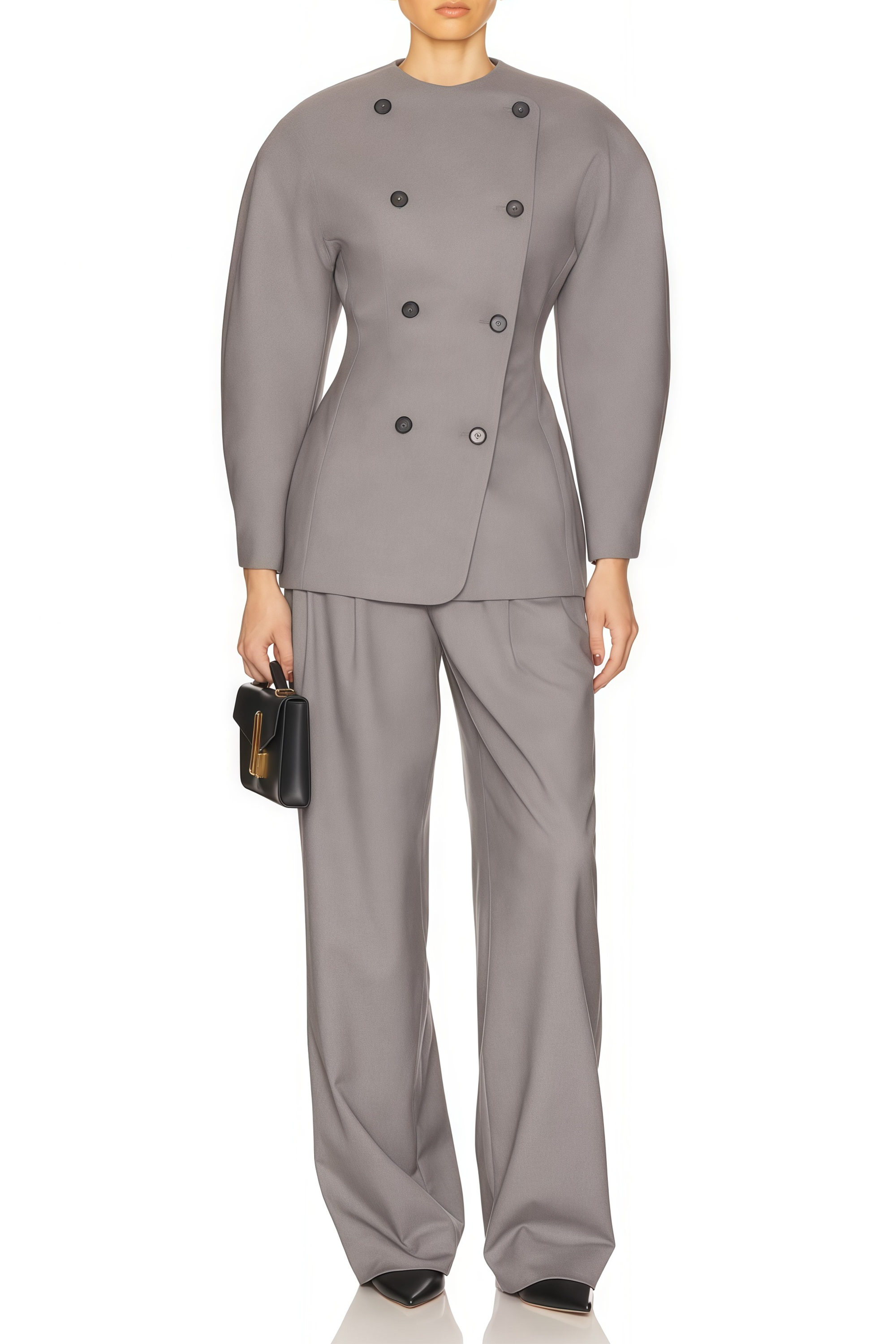 Clémence Grey Double-Breasted Coat & Trousers Set