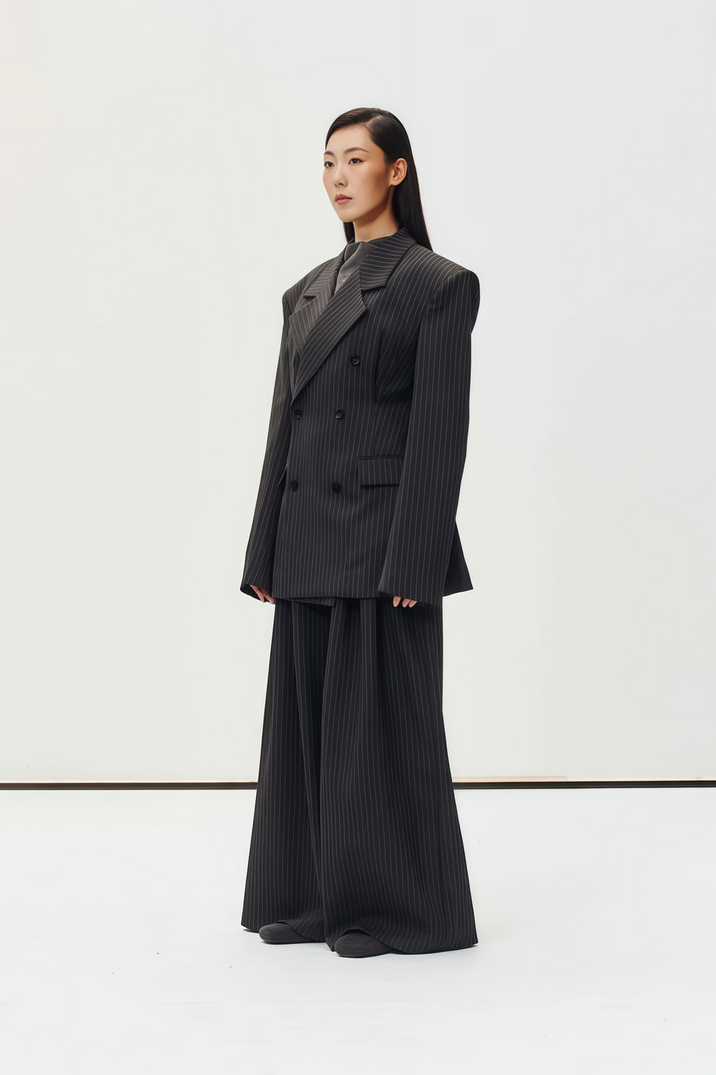 Giovanna Grey Pinstriped Blazer & Trousers Set