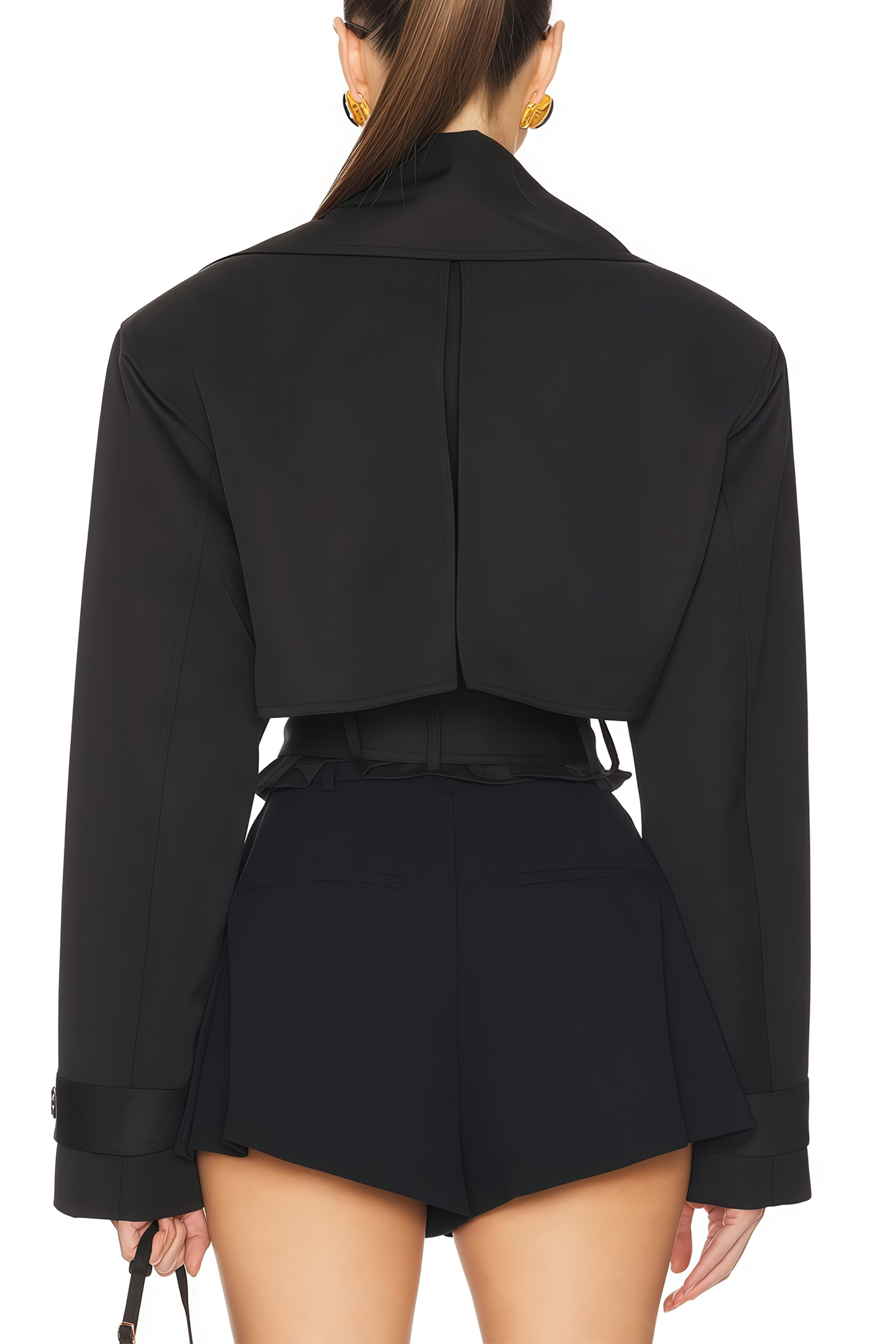 Avril Black Double-Breasted Short Trench Coat