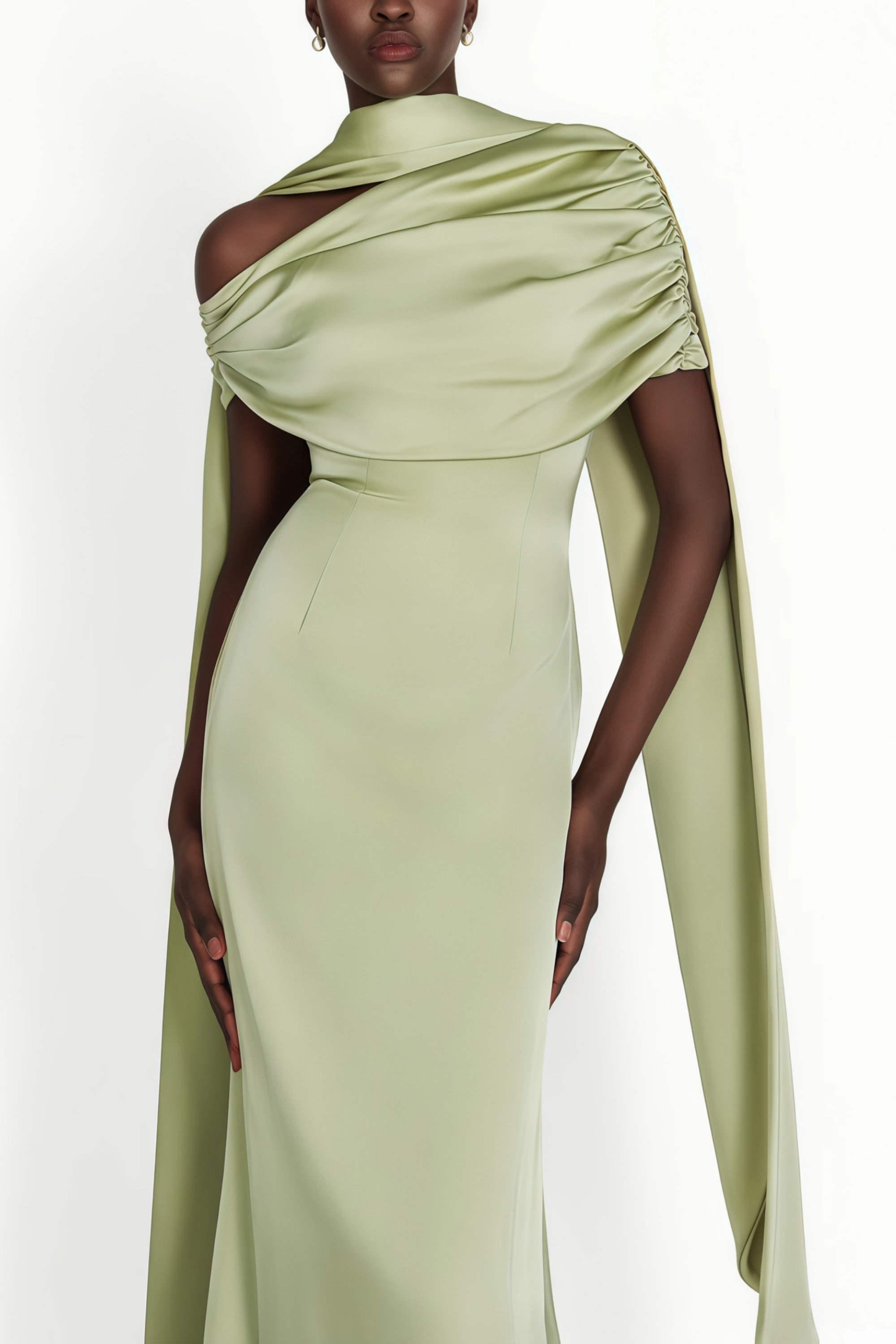Benedetta Green One Shoulder Satin Maxi Dress