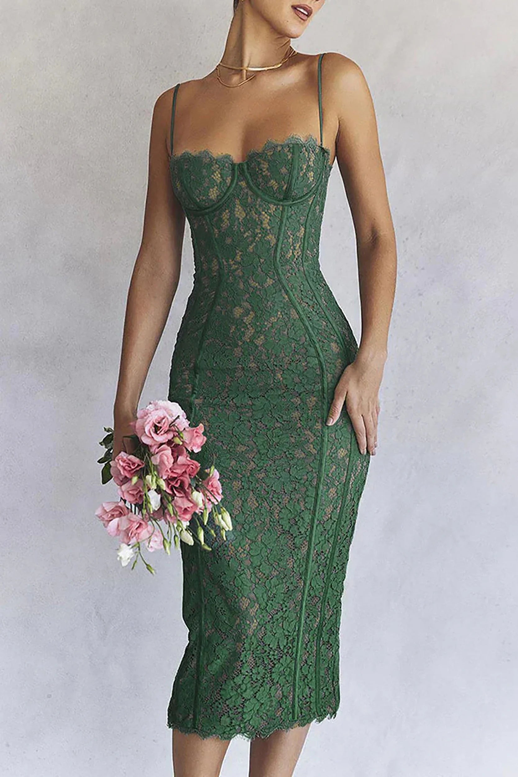 Vintage Eyelash Sweetheart Bodycon Lace Cocktail Midi Dress